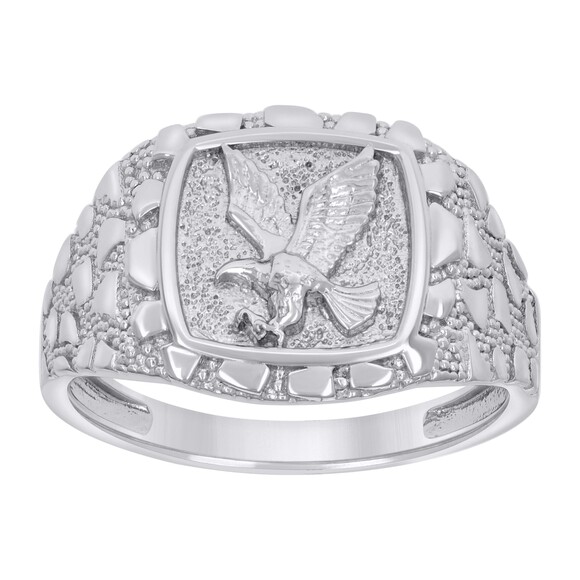 925 Sterling Silver Mens Nugget Eagle Bird Patriotism Symbol Ring Size 10